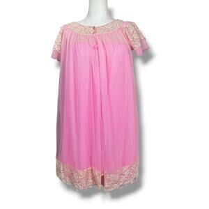 Vtg 60s Babydoll Peignoir Set M Movie Star Inc Pink Lace Bridal Boudoir Lingerie